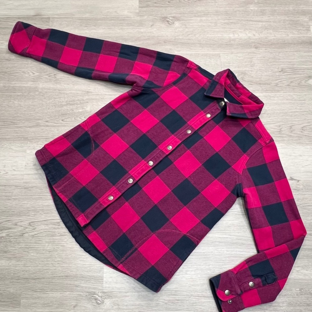 Orvis Women's Pink Navy Buffalo Plaid Fleece Lined Shirt Jacket M